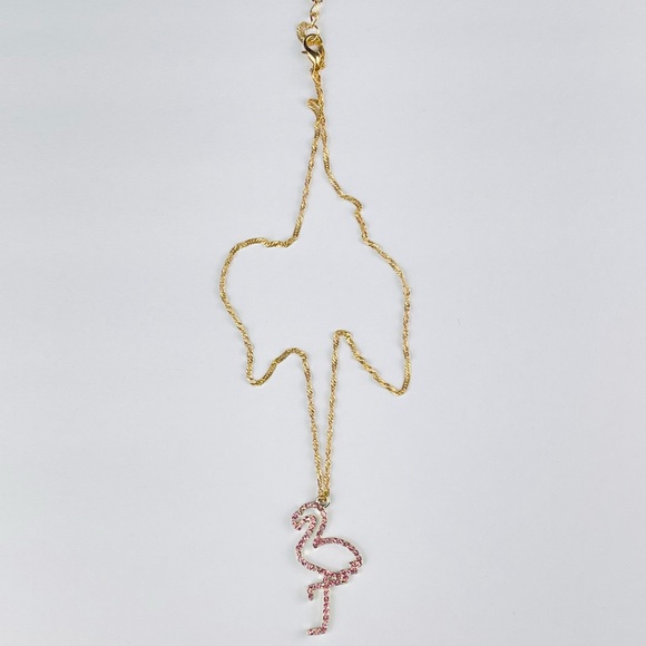 🔴🔴 NEW Pink Flamingo Rhinestone Necklace Chain Necklace Pink - Picture 9 of 13